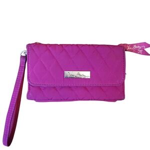 Vera Bradley Quilted Wristlet Wallet Clutch Pink‎ Signature Logo Double Snap